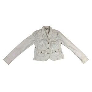 Aeropostale Womens Corduroy Blazer Jacket Cream Off White Large Cropped Pockets